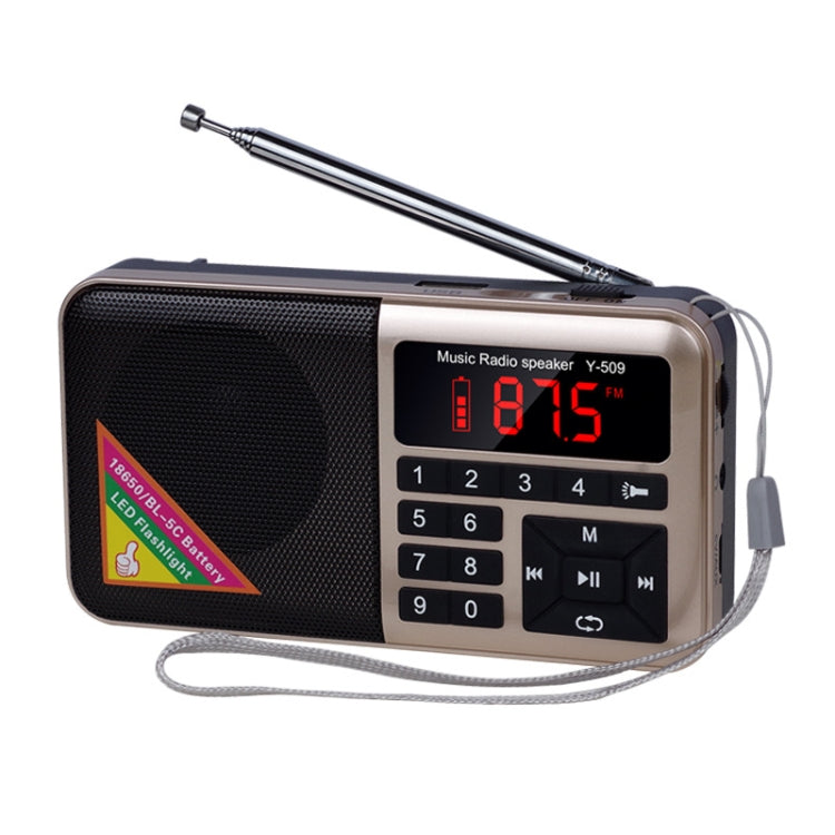 Bluetooth Card Radio Digital FM Player, Specifications: Y-509FM (No Solar Panel)(Gold) - Radio Player by PMC TechLife | Online Shopping South Africa | PMC TechLife | Buy Now Pay Later Mobicred