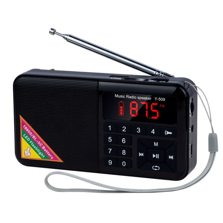 Bluetooth Card Radio Digital FM Player, Specifications: Y-509FM (No Solar Panel)(Black) - Radio Player by PMC Jewellery | Online Shopping South Africa | PMC Jewellery