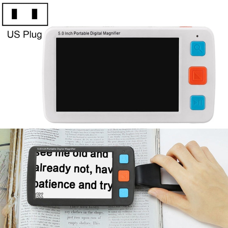 5.0 inch Portable HD Electronic Vision Aid Low Vision Magnifying Glass Reader, US Plug(White) - Hand Held Style by PMC Jewellery | Online Shopping South Africa | PMC Jewellery