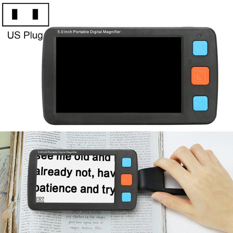 5.0 inch Portable HD Electronic Vision Aid Low Vision Magnifying Glass Reader, US Plug(Black) - Hand Held Style by PMC Jewellery | Online Shopping South Africa | PMC Jewellery | Buy Now Pay Later Mobicred