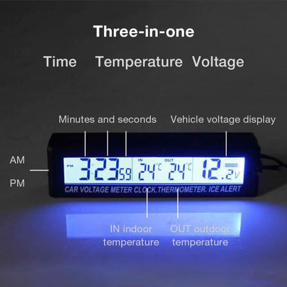 Car Inside And Outside Dual Temperature+Clock+Voltage LED Electronic Display(Orange+Blue) - Clocks & Car Meters by PMC Jewellery | Online Shopping South Africa | PMC Jewellery