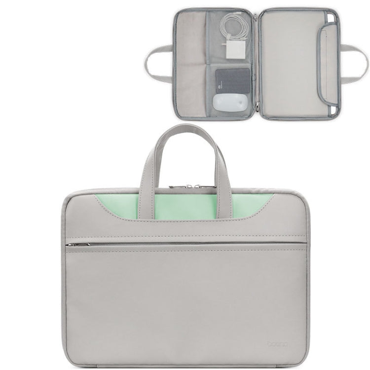 Baona BN-Q006 PU Leather Full Opening Laptop Handbag For 15/15.6/16 inches(Gray+Mint Green) - 15.6 - 17 inch by Baona | Online Shopping South Africa | PMC Jewellery | Buy Now Pay Later Mobicred