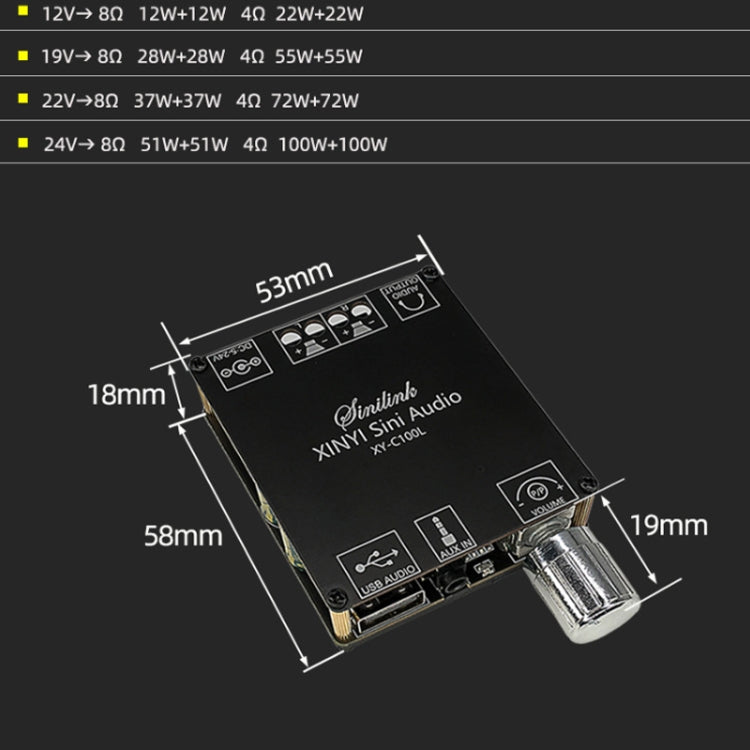 XY-C100L Stereo Stepless Tuning Bluetooth Digital Power Amplifier Board - Breadboard / Amplifier Board by PMC Jewellery | Online Shopping South Africa | PMC Jewellery