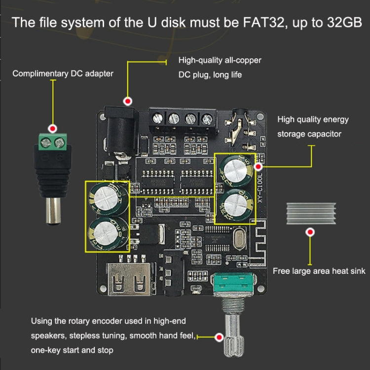 XY-C100L Stereo Stepless Tuning Bluetooth Digital Power Amplifier Board - Breadboard / Amplifier Board by PMC Jewellery | Online Shopping South Africa | PMC Jewellery