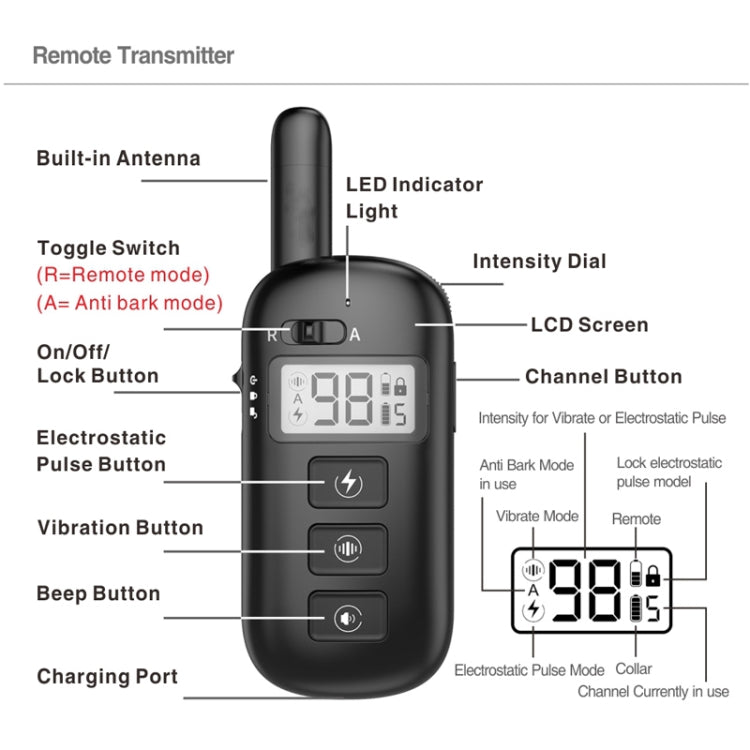 Remote Control Trainer Dog Collar Automatic Bark Stop Device, Specification: 1 Drag 1 (Black) - Training Aids by PMC TechLife | Online Shopping South Africa | PMC TechLife | Buy Now Pay Later Mobicred