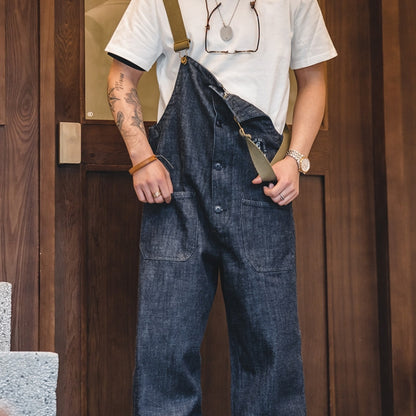 Men Vintage Deck Overalls Spring Autumn Washed Denim Straight Jeans, Size: M(Denim Blue) - Pants by PMC Jewellery | Online Shopping South Africa | PMC Jewellery