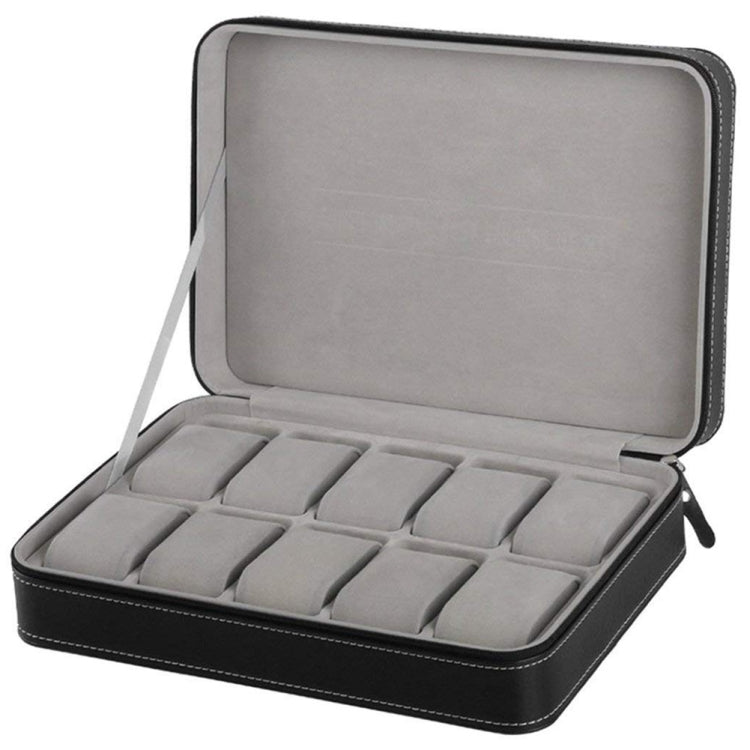 10 Bit Zipper Watch Box Storage Display Box PU Zipper Bag Watch Box(Black) - free shipping - PMC TechLife - Order now!