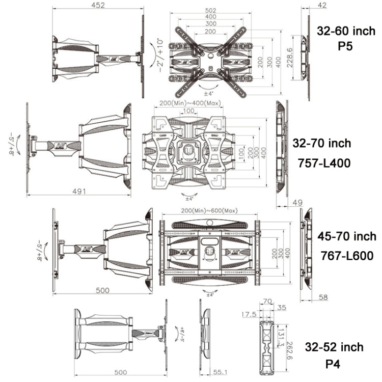 NORTH BAYOU Telescopic Swivel TV Monitor Wall Mount Bracket For 32-70 inch - TV Brackets & Mounts by NORTH BAYOU | Online Shopping South Africa | PMC Jewellery | Buy Now Pay Later Mobicred