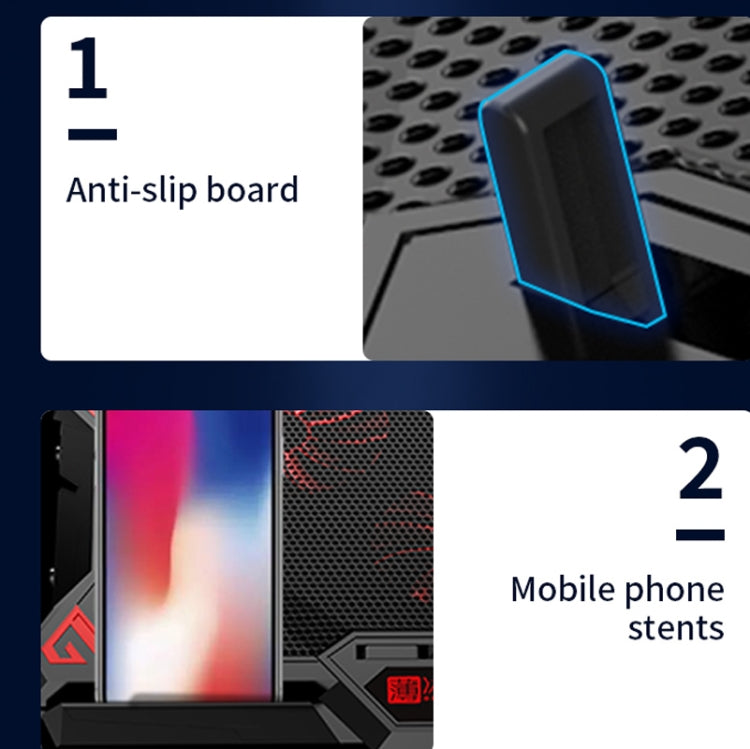 CoolCold  17inch Gaming Laptop Cooler Six Fan Two USB Port 2600RPM Laptop Cooling Pad( Black Red) - free shipping - PMC Jewellery - Order now!