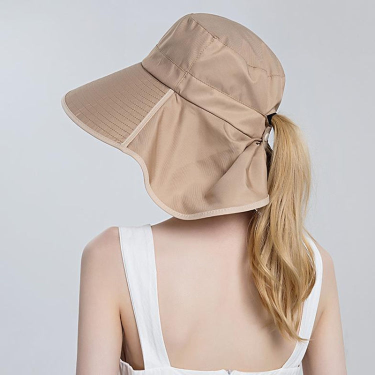 8112 Ladies Sunshade Large Brim Ponytail Bucket Hat(Khaki) - Peaked Cap by PMC Jewellery | Online Shopping South Africa | PMC Jewellery