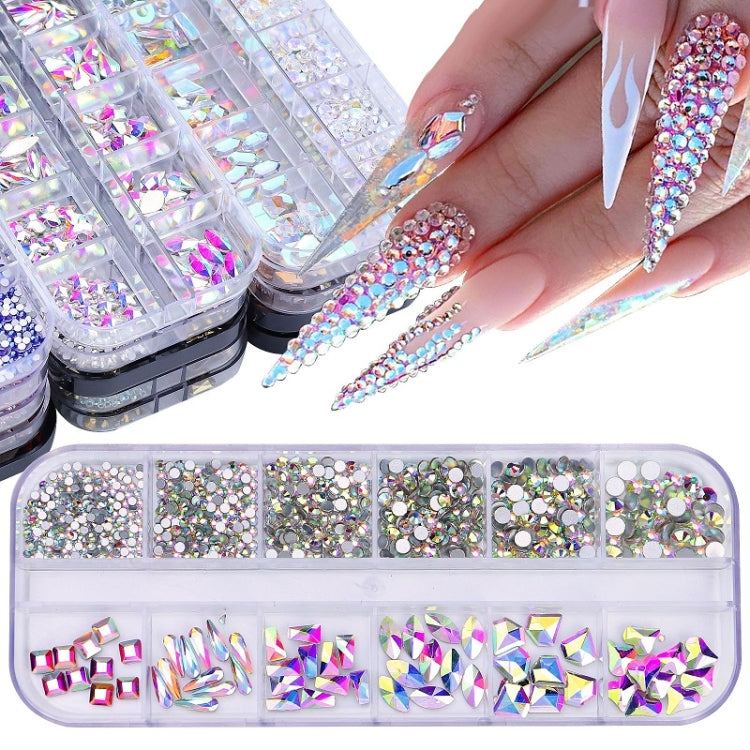 12 Grid Flat Bottom Shaped Nail Rhinestones Nail Decoration, Specification: 01 - Nail Stickers by PMC Jewellery | Online Shopping South Africa | PMC Jewellery | Buy Now Pay Later Mobicred