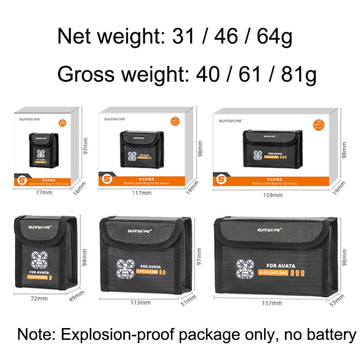 Sunnylife AT-DC479 Put 3 Batteries Battery Explosion-proof Bag For DJI Avata - Cases & Bags by PMC TechLife | Online Shopping South Africa | PMC TechLife | Buy Now Pay Later Mobicred