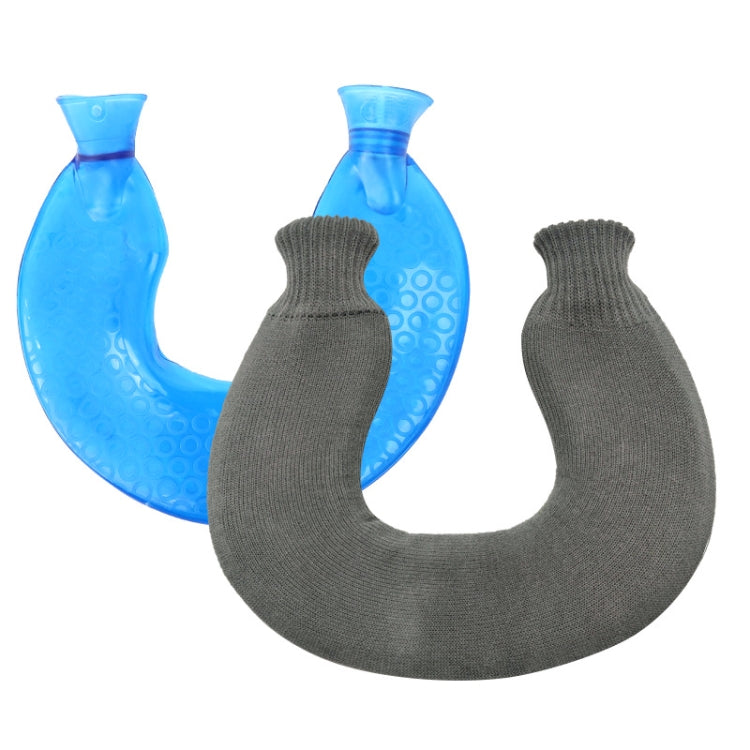 U-shaped PVC Hot Compress Shoulder And Neck Explosion-proof Water Injection Hot Water Bag(Blue + Gray Knitted) - Hot Water Bags by PMC Jewellery | Online Shopping South Africa | PMC Jewellery | Buy Now Pay Later Mobicred