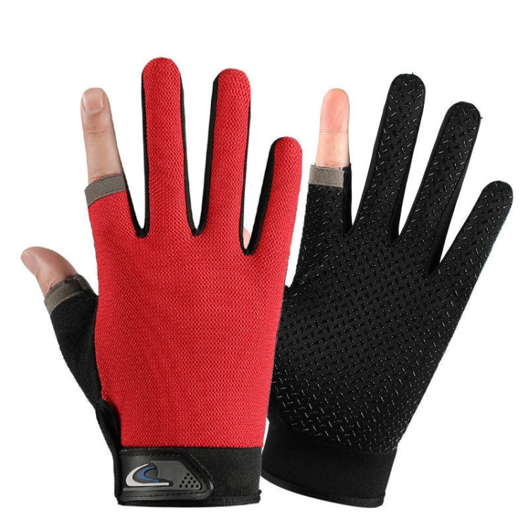 1 Pair QX0008 Outdoor Sunscreen Non-Slip Exposed Two-Finger Fishing Gloves, Size: Free Size(Red) - Safety Gloves by PMC Jewellery | Online Shopping South Africa | PMC Jewellery