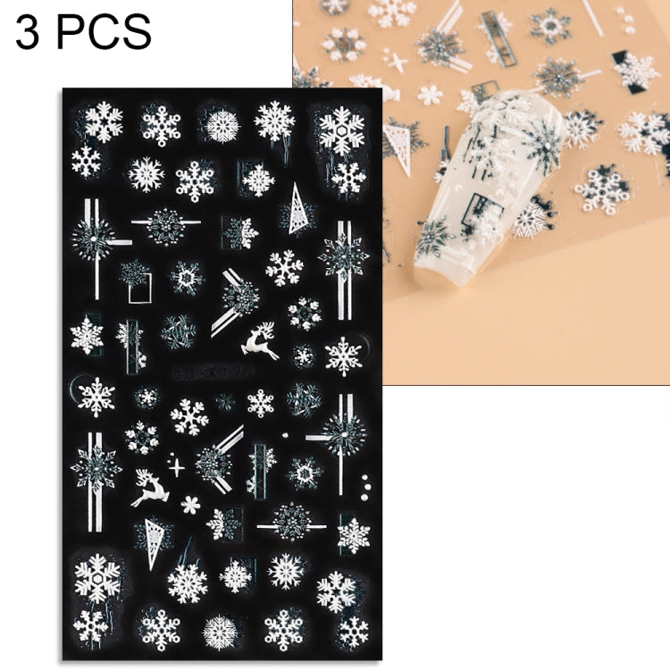 3 PCS 5D Embossed Nail Stickers Christmas Snowflake Elk Nail Stickers(5D-K120) - Nail Stickers by PMC Jewellery | Online Shopping South Africa | PMC Jewellery | Buy Now Pay Later Mobicred