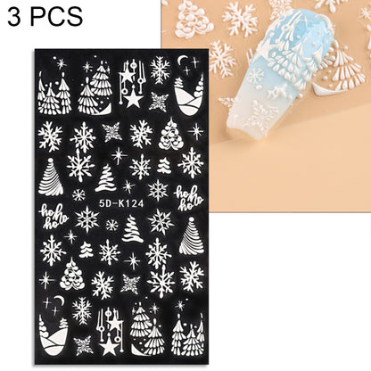 3 PCS 5D Embossed Nail Stickers Christmas Snowflake Elk Nail Stickers(5D-K124) - Nail Stickers by PMC Jewellery | Online Shopping South Africa | PMC Jewellery | Buy Now Pay Later Mobicred