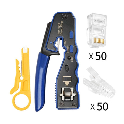 Rj45 8P Through-hole Crystal Head Connector Jacket Network Tool Stripping Wire Cable Pliers Set(Blue) - Lan Cable and Tools by PMC Jewellery | Online Shopping South Africa | PMC Jewellery