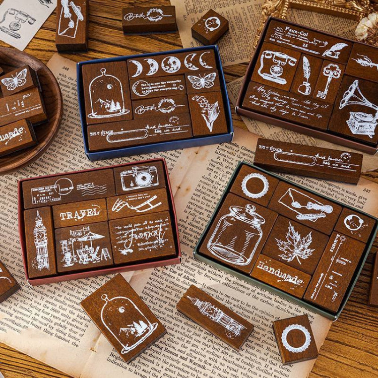 MOCARD 7 In 1 Wooden Stamp Set Handbook DIY Material(Senyu Traveler) - Handbook Decorative Stickers by MOCARD | Online Shopping South Africa | PMC TechLife | Buy Now Pay Later Mobicred