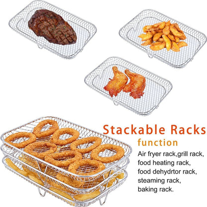 Air Fryer Accessories Three-Layer Steam Rack Stackable Dehydration Rack(Rectangle) - Electric Deep Fryers by PMC Jewellery | Online Shopping South Africa | PMC Jewellery