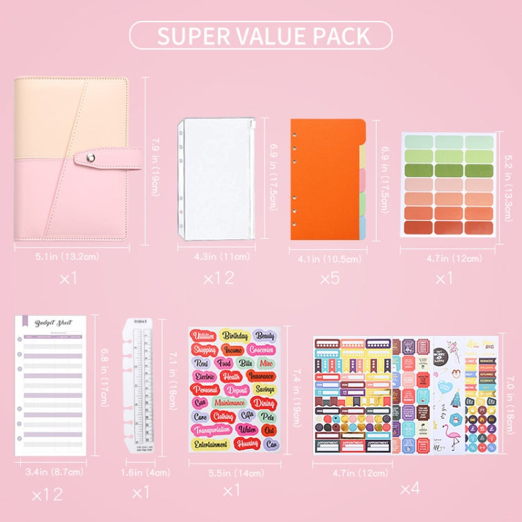 A6 YMX-012 PU Leather Budget Binder Notebook Macaron Color Matching Handbook(Khaki+Pink) - Notebooks by PMc TechLife | Online Shopping South Africa | PMc TechLife | Buy Now Pay Later Mobicred