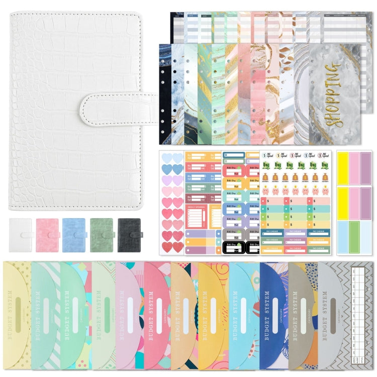 A6 Crocodile Pattern PU Leather Loose-Leaf Binder Budget Notebook Cash Envelope Organizer(Warm White) - Notebooks by PMc TechLife | Online Shopping South Africa | PMc TechLife | Buy Now Pay Later Mobicred