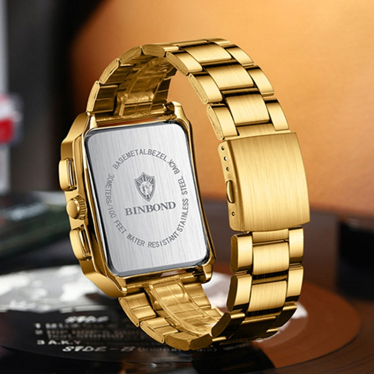 BINBOND B4143 Rectangular Outdoor Men Waterproof Quartz Watches(Brown Leather-Full Gold) - free shipping - PMC TechLife - Order now!
