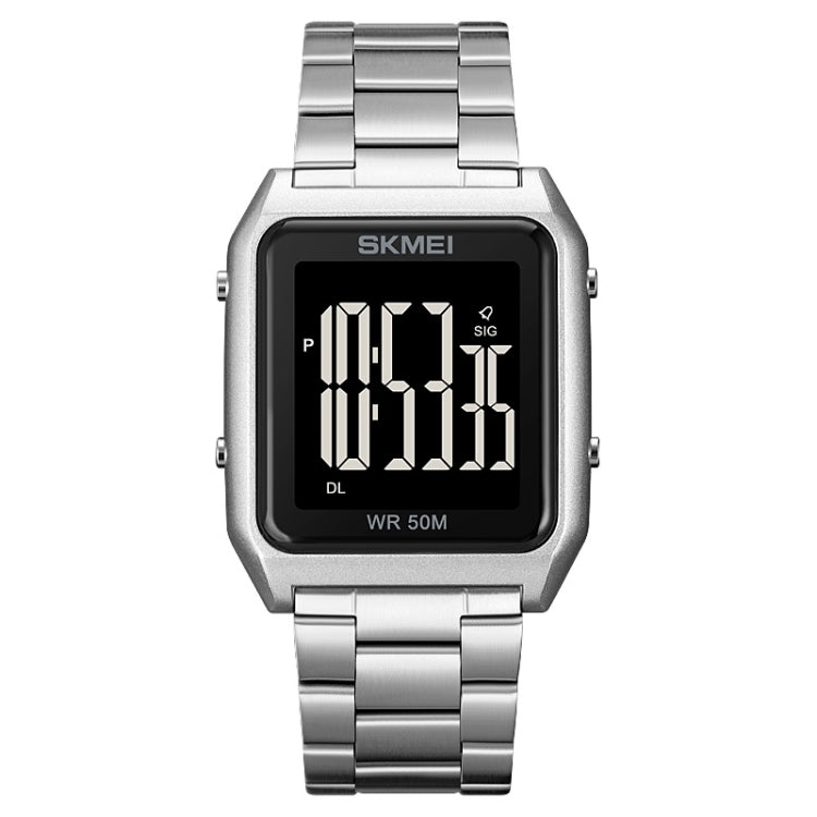 SKMEI 1879 Square Large Screen Men Steel Belt Multi-function EL Luminous Watch, Color: Silver - free shipping - PMC TechLife - Order now!