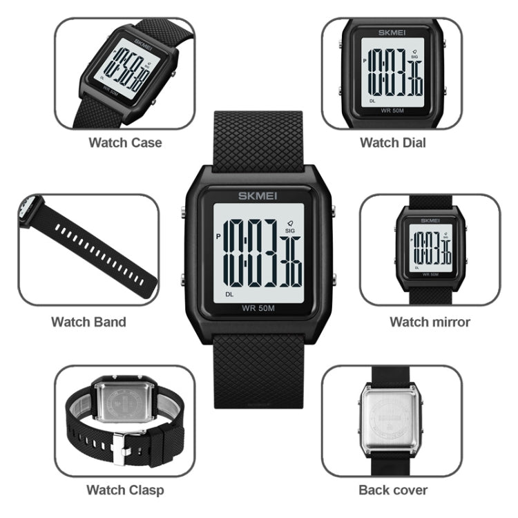 SKMEI 1866 Square Large Screen Men Steel Belt Multi-function Night Light Alarm Clock Watch(Blue White Machine) - free shipping - PMC TechLife - Order now!