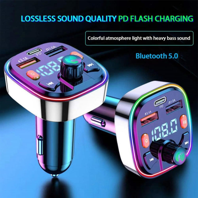Q7 3.1A USB+PD Bluetooth Car Charger Car FM Transmitter Colorful Lighting - Bluetooth Car Kits by PMC TechLife | Online Shopping South Africa | PMC TechLife | Buy Now Pay Later Mobicred