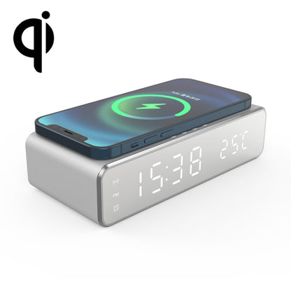 W258 With Clock / Temperature Display Desktop Phone / Earphone Wireless Charging(5W Silver) - Wireless Charger by PMC Jewellery | Online Shopping South Africa | PMC Jewellery | Buy Now Pay Later Mobicred