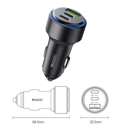 Yesido Y50 Car USB3.0 Fast Charger 30W Aluminum Alloy PD Fast Charging(Black) - Car Charger by Yesido | Online Shopping South Africa | PMC Jewellery