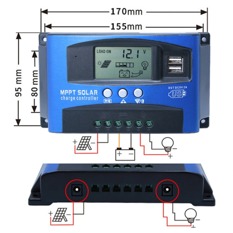 YCX-003 30-100A Solar Charging Controller with LED Screen & Dual USB Port Smart MPPT Charger, Model: 12/24V 40A - Others by PMC Jewellery | Online Shopping South Africa | PMC Jewellery | Buy Now Pay Later Mobicred