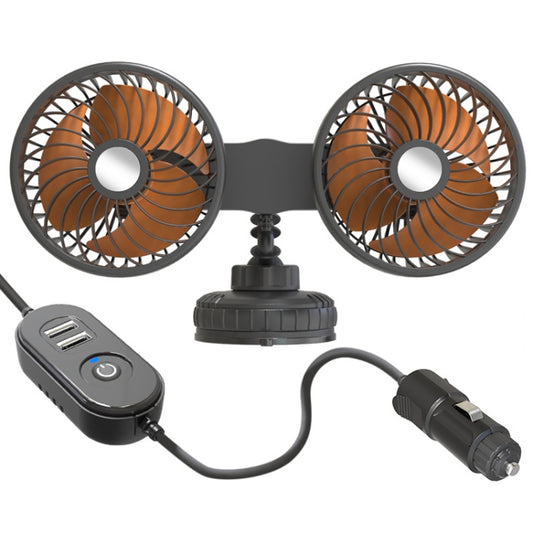 F6026 Large Suction Cup Vehicle-Mounted Double-Head Fan, Model: Cigarette Lighter with USB - Heating & Fans by PMC Jewellery | Online Shopping South Africa | PMC Jewellery | Buy Now Pay Later Mobicred