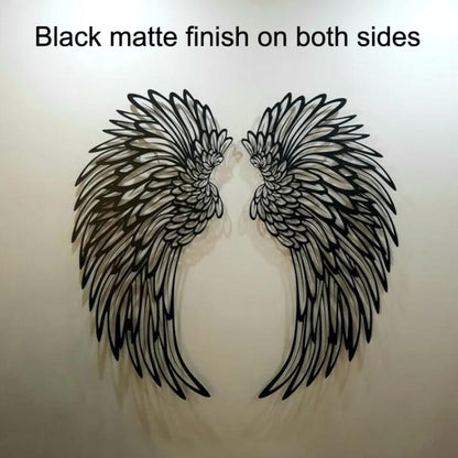 1pair 45cm Double Sided Black Engraved Metal LED Angel Wings Wall Hanging Decoration With Lights - Ornaments by PMC Jewellery | Online Shopping South Africa | PMC Jewellery