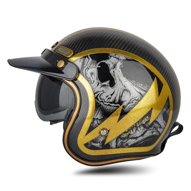 SOMAN Motorcycle Four Seasons Carbon Fiber Half Helmet, Color: Carbon Fiber Gold Lightning(L) - Helmets by SOMAN | Online Shopping South Africa | PMC Jewellery | Buy Now Pay Later Mobicred