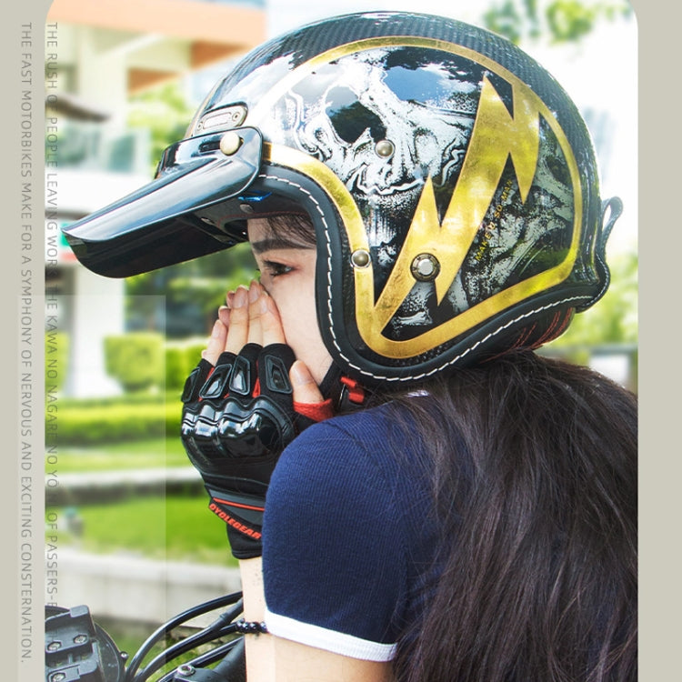 SOMAN Motorcycle Four Seasons Carbon Fiber Half Helmet, Color: Carbon Fiber Gold Lightning(M) - Helmets by SOMAN | Online Shopping South Africa | PMC Jewellery | Buy Now Pay Later Mobicred