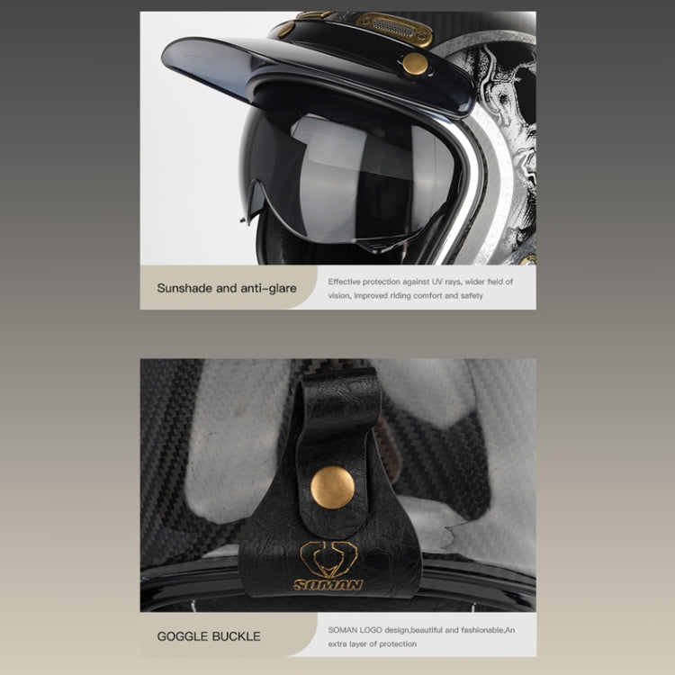 SOMAN Motorcycle Four Seasons Carbon Fiber Half Helmet, Color: Carbon Fiber Gold Lightning(S) - Helmets by SOMAN | Online Shopping South Africa | PMC Jewellery | Buy Now Pay Later Mobicred