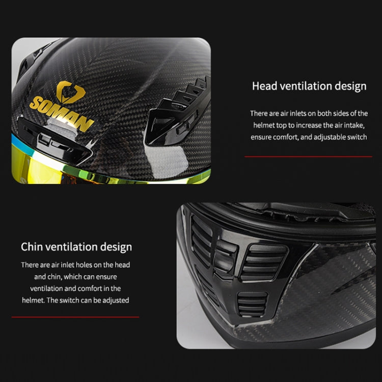 SOMAN Motorcycle Carbon Fiber Double Lens Thermal Safety Helmet, Size: L(Snake Carbon Fiber REVO) - Helmets by SOMAN | Online Shopping South Africa | PMC Jewellery | Buy Now Pay Later Mobicred