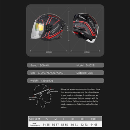 SOMAN Motorcycle Electric Bicycle Dual Lens Riding Helmet, Size: XXL(Black Red) - Helmets by SOMAN | Online Shopping South Africa | PMC Jewellery | Buy Now Pay Later Mobicred