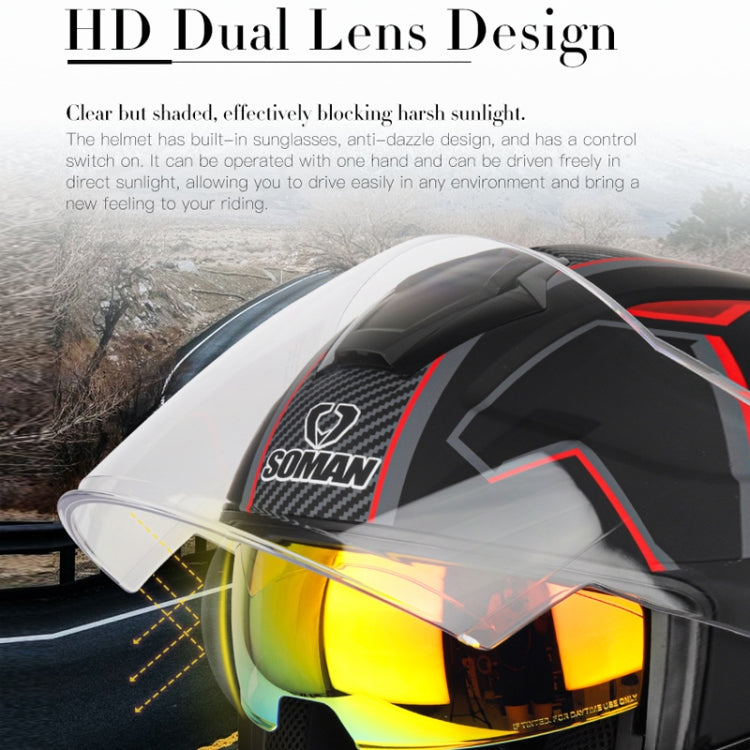 SOMAN Motorcycle Electric Bicycle Dual Lens Riding Helmet, Size: L(Black Red) - free shipping - PMC TechLife - Order now!