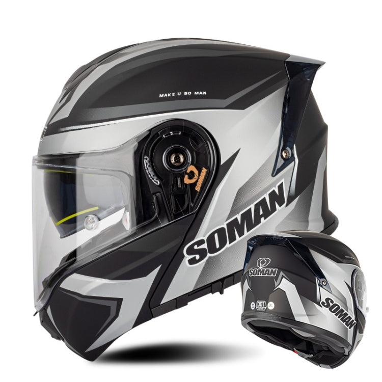 SOMAN Racing Motorcycle Double Lens Riding Safety Helmet, Size: M(Silver Gray Black Vision) - Helmets by SOMAN | Online Shopping South Africa | PMC Jewellery | Buy Now Pay Later Mobicred