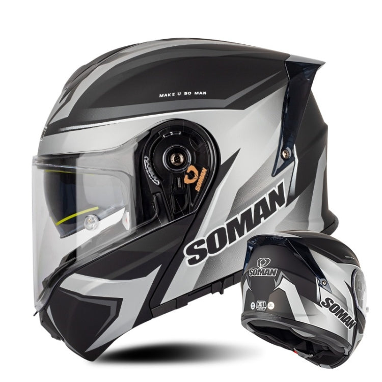 SOMAN Racing Motorcycle Double Lens Riding Safety Helmet, Size: XL(Silver Gray Black Vision) - Helmets by SOMAN | Online Shopping South Africa | PMC Jewellery | Buy Now Pay Later Mobicred