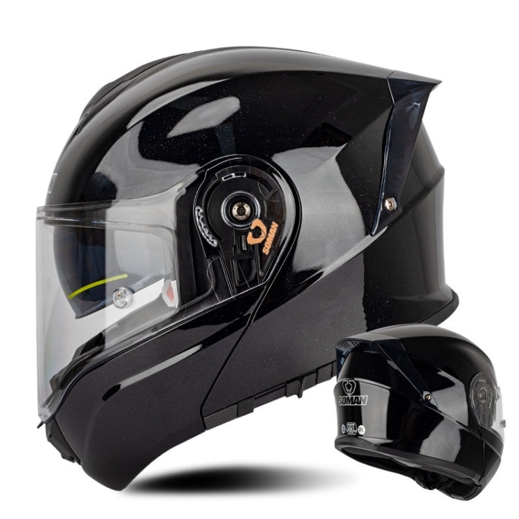 SOMAN Racing Motorcycle Double Lens Riding Safety Helmet, Size: XXL(Bright Black) - Helmets by SOMAN | Online Shopping South Africa | PMC Jewellery | Buy Now Pay Later Mobicred