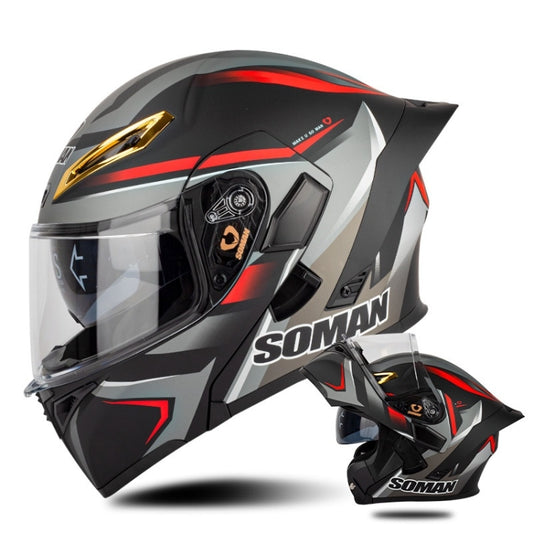 SOMAN Motorcycle Dual Lens Riding Peel-Off Full Coverage Helmet, Size: M(Red Gray Vision) - Helmets by SOMAN | Online Shopping South Africa | PMC Jewellery | Buy Now Pay Later Mobicred