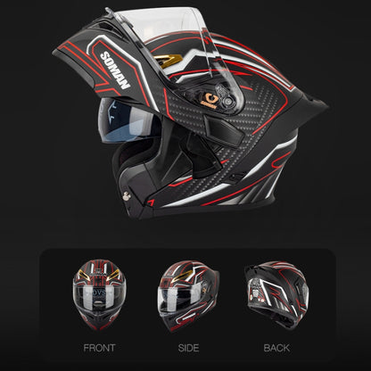 SOMAN Motorcycle Dual Lens Riding Peel-Off Full Coverage Helmet, Size: XXL(Red Gray Vision) - Helmets by SOMAN | Online Shopping South Africa | PMC Jewellery | Buy Now Pay Later Mobicred
