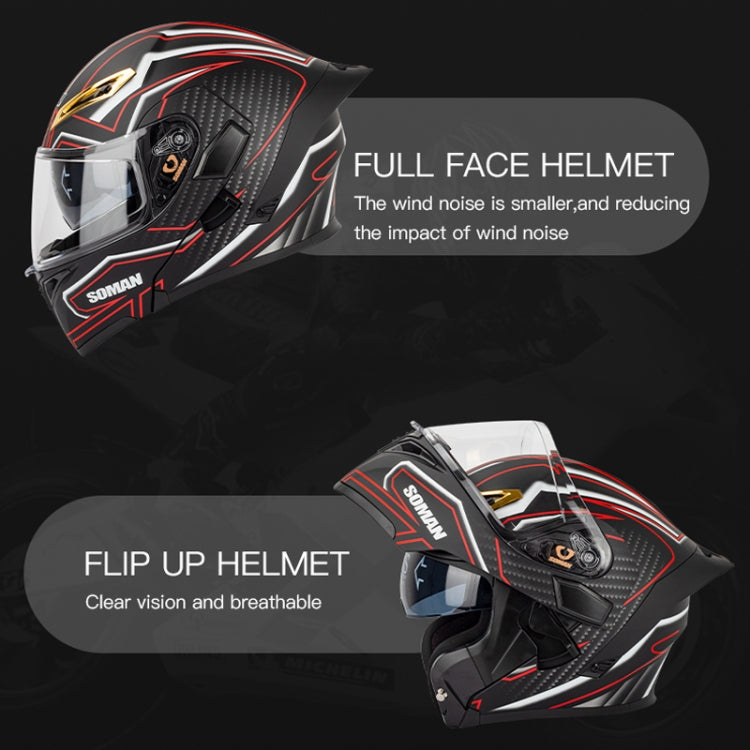 SOMAN Motorcycle Dual Lens Riding Peel-Off Full Coverage Helmet, Size: M(Black Fluorescent Yellow Spark) - Helmets by SOMAN | Online Shopping South Africa | PMC Jewellery | Buy Now Pay Later Mobicred