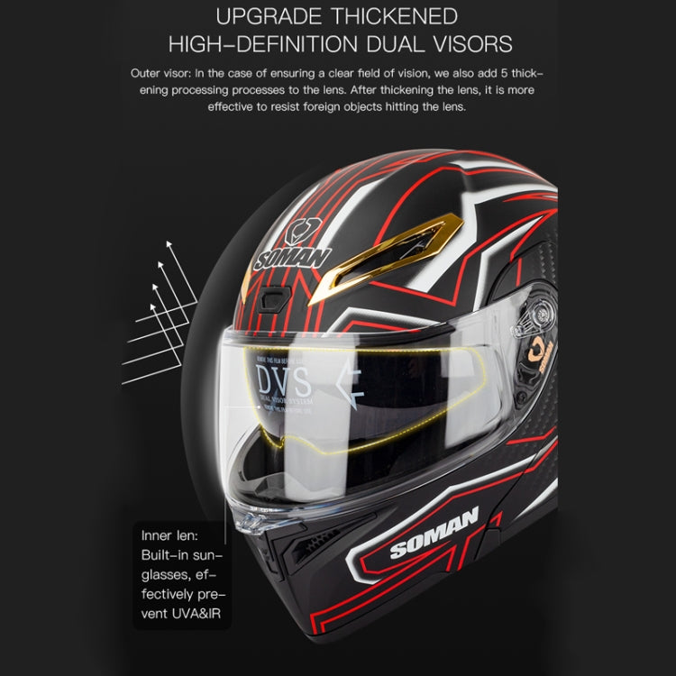 SOMAN Motorcycle Dual Lens Riding Peel-Off Full Coverage Helmet, Size: S(Bright Black) - Helmets by SOMAN | Online Shopping South Africa | PMC Jewellery | Buy Now Pay Later Mobicred