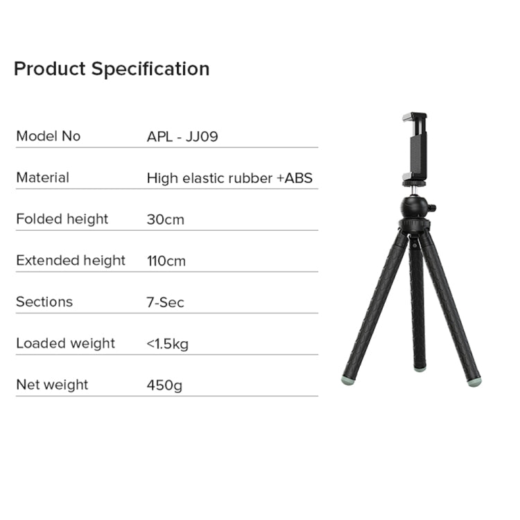 APEXEL APL-JJ09 Mobile Selfie Live Streaming Portable Stretch Telephoto Tripod(Black) - Stand by APEXEL | Online Shopping South Africa | PMC TechLife | Buy Now Pay Later Mobicred