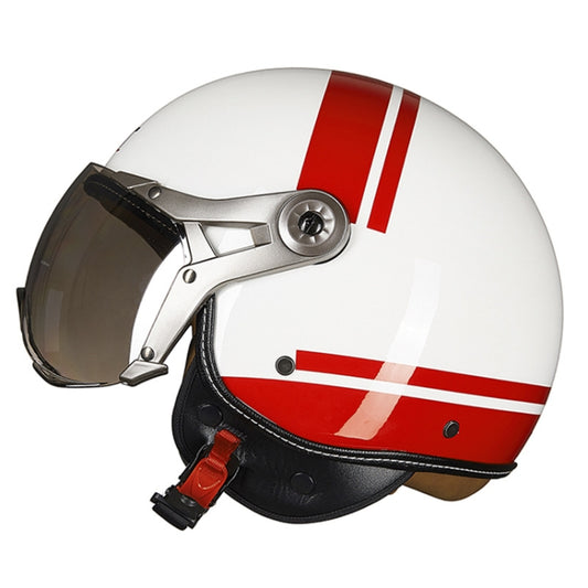 GXT Electric Vehicle Half Cover Helmet Four Seasons Retro Helmet, Size: XL(Painted White Red Stripes) - Helmets by GXT | Online Shopping South Africa | PMC Jewellery | Buy Now Pay Later Mobicred