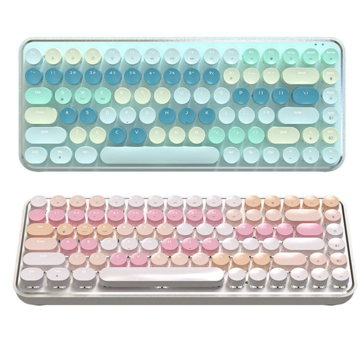 Ajazz K840T 84-Key Wireless/Bluetooth/Wired Three-Mode Round Key Punk Keycap Mechanical Keyboard Green Shaft (White Peach Mousse) - Wireless Keyboard by Ajazz | Online Shopping South Africa | PMC Jewellery | Buy Now Pay Later Mobicred